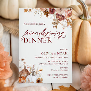 Invitation Rustique Automne Citrouille Floral Friendsgiving D