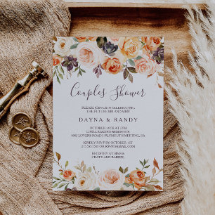 Invitation Rustique Automne Élégant Couples Floraux Douche