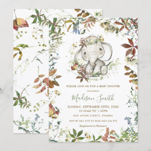 Invitation Rustique Automne Elephant Genre Baby shower neutre