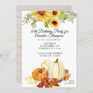Invitation Rustique Automne Fête d'anniversaire Citrouille Fe
