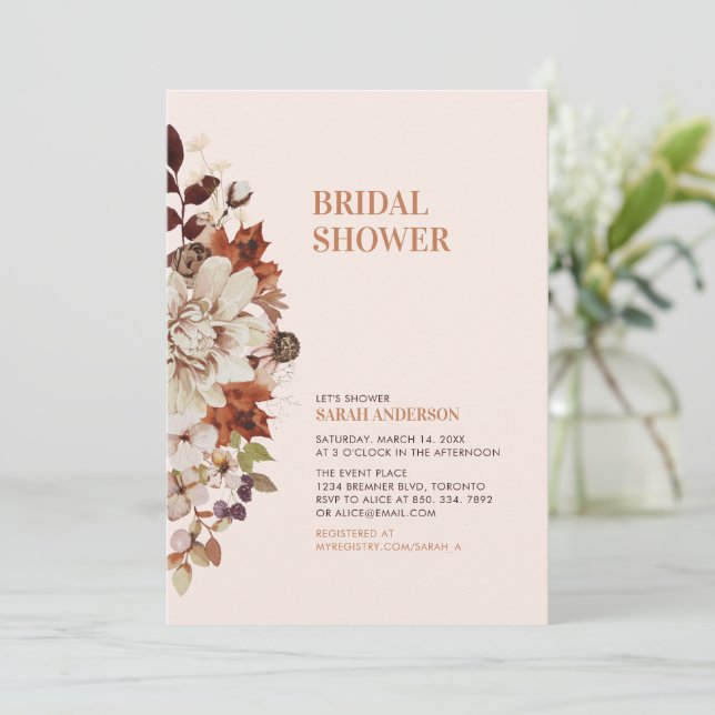Invitation Rustique Automne Floral Bridal (Debout devant)