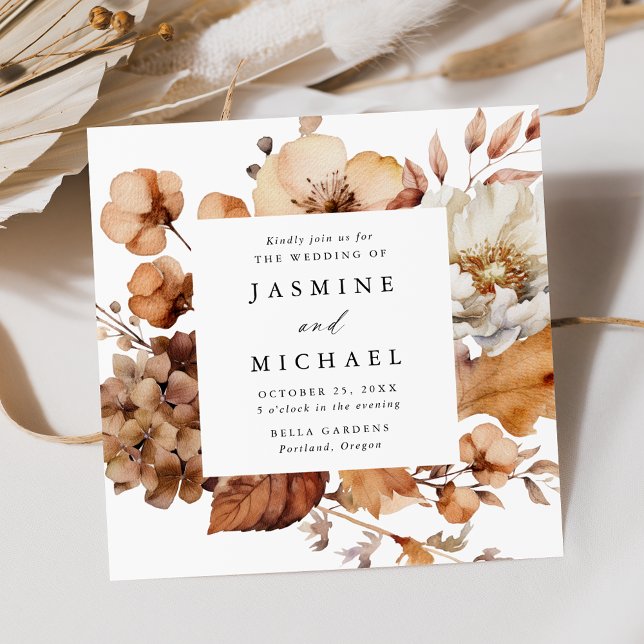 Invitation Rustique Automne Floral Carré Mariage (Créateur téléchargé)