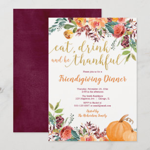 Invitation Rustique automne floral Friendsgiving Dîner