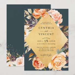 Invitation Rustique Automne Floral Gold Frame Mariage de auto