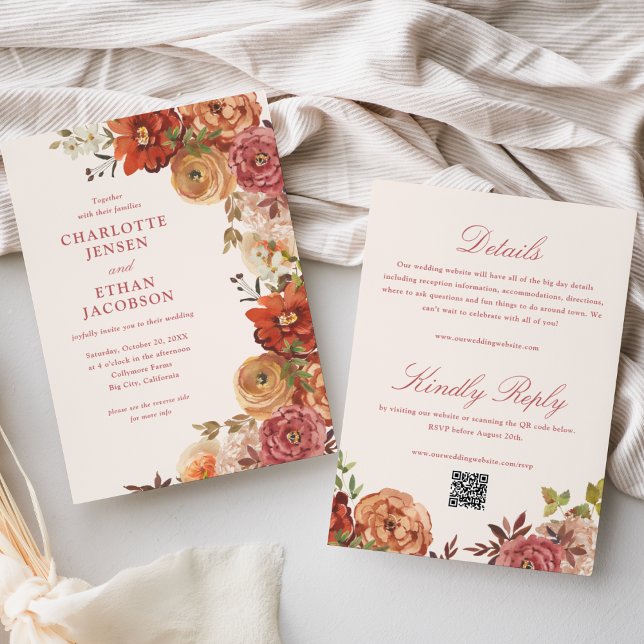 Invitation Rustique Automne Floral Mariage double face (Créateur téléchargé)