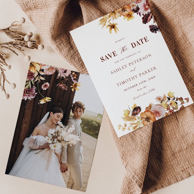 Invitation Rustique Automne Floral Mariage Sauver Les Dates (Créateur téléchargé)