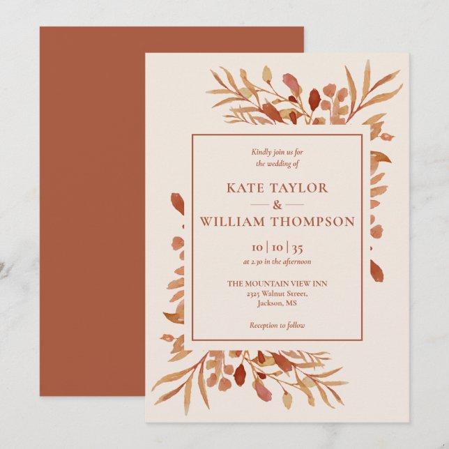 Invitation Rustique Automne Mariage Terracotta Automne (Devant / Derrière)