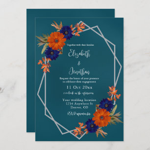 Invitation Rustique Automne Orange Navy Bleu Floral Fiançaill