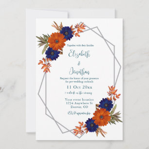Invitation Rustique Automne Orange Navy Blue Mariage Cocktail