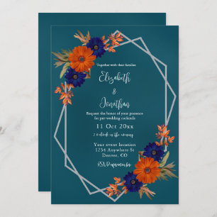 Invitation Rustique Automne Orange Navy Blue Mariage Cocktail