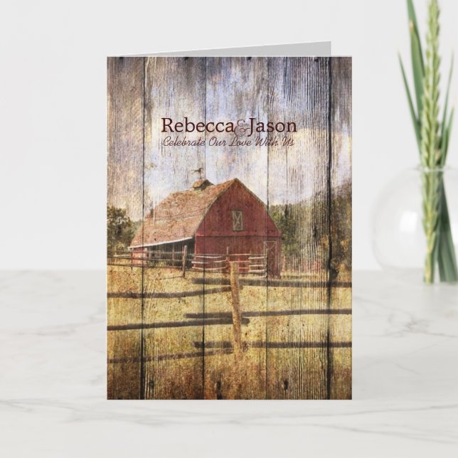 Invitation rustique automne ouest pays rouge grange mariage (Devant)