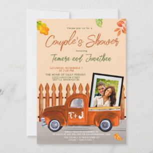 Invitation Rustique Automne Photo Camion Vintage QR Couple Do