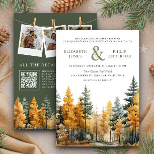 Invitation Rustique Automne Pins d'automne Arbres QR Code Mar