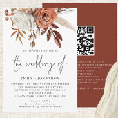 Invitation Rustique Automne Terracotta Florals QR Code Mariag