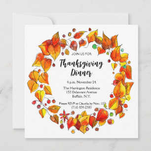 Invitation Rustique Autumn Wreath Coloré Thanksgiving Dîner