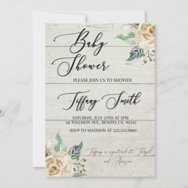 Invitation Rustique Baby shower neutre pour les fe (Devant)