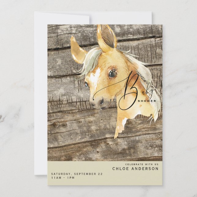 Invitation Rustique Baby shower Pony (Devant)