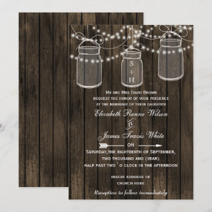 Invitation Rustique Barnwood, mariage de bocal de mason invit