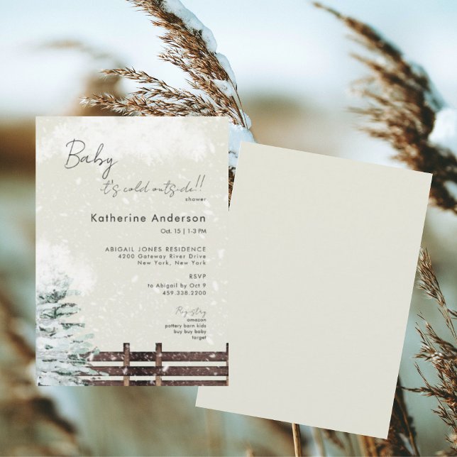 Invitation Rustique Beige Snowy Baby il fait froid dehors (Créateur téléchargé)