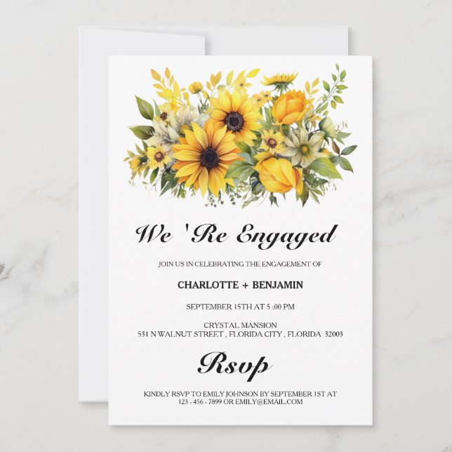 Invitation Rustique belle fête d'engagement de tournesol (Devant)