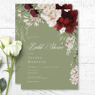 Invitation Rustique blanc & Bourgogne Floral Green Fête des m