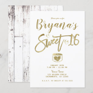 Invitation Rustique Blanc Grange Bois Or Sweet 16 Partie