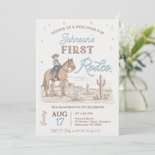Invitation Rustique Bleu Brown Cowboy Premier Rodéo 1er Anniv
