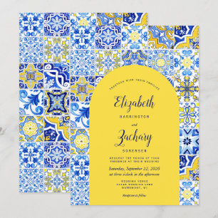Invitation Rustique Bleu Jaune Arc Portugais Carrelage Mariag