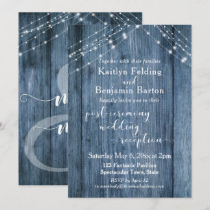 Invitation Rustique Bleu & Lumières Réception d'après-mariage