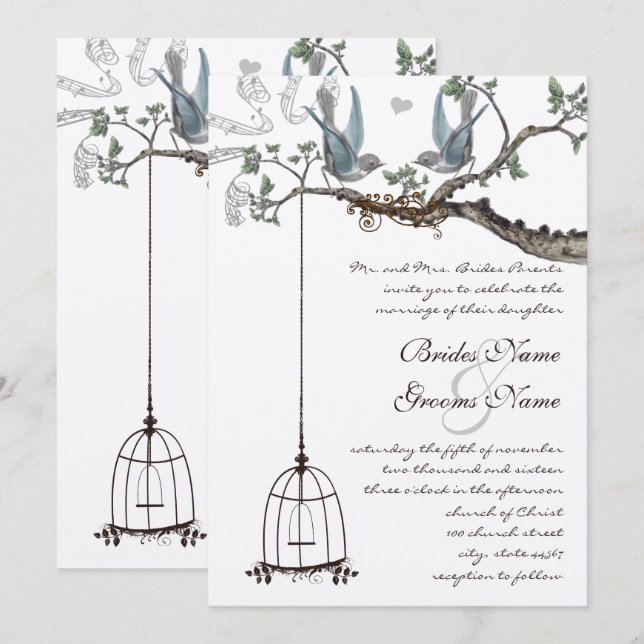 Invitation Rustique Bluebird Birdcage Mariage Inviter (Devant / Derrière)
