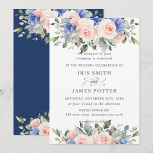 Invitation Rustique Blush bleu rose Mariage Floral