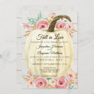 Invitation Rustique Blush Floral Blanc Citrouille n Shiplap B