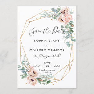 Invitation Rustique Blush Floral Eucalyptus Or Enregistrer la