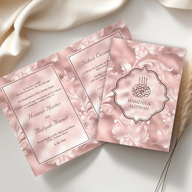 Invitation Rustique Blush rose Filigree Floral Mariage musulm (Créateur téléchargé)
