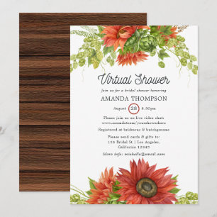 Invitation Rustique Bohème Rouge Sunflower Douche virtuelle