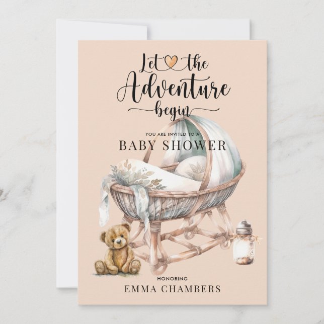 Invitation Rustique Boho Baby shower en bois (Devant)