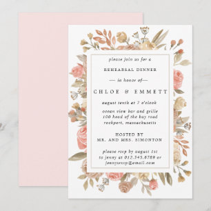 Invitation Rustique Boho Blush Rose Dîner de répétition flora