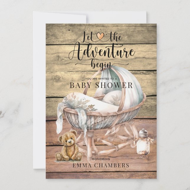 Invitation Rustique Boho Boy Baby shower Nursery Crib (Devant)