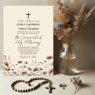 Invitation Rustique Boho Chic Fleur sauvage Mariage catholiqu