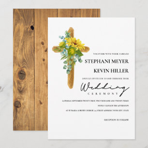 Invitation Rustique Boho Chic Sunflowers Cross Mariage