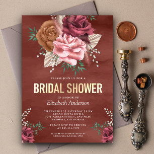 Invitation Rustique Boho Cinnamon Rose Floral Fête des mariée