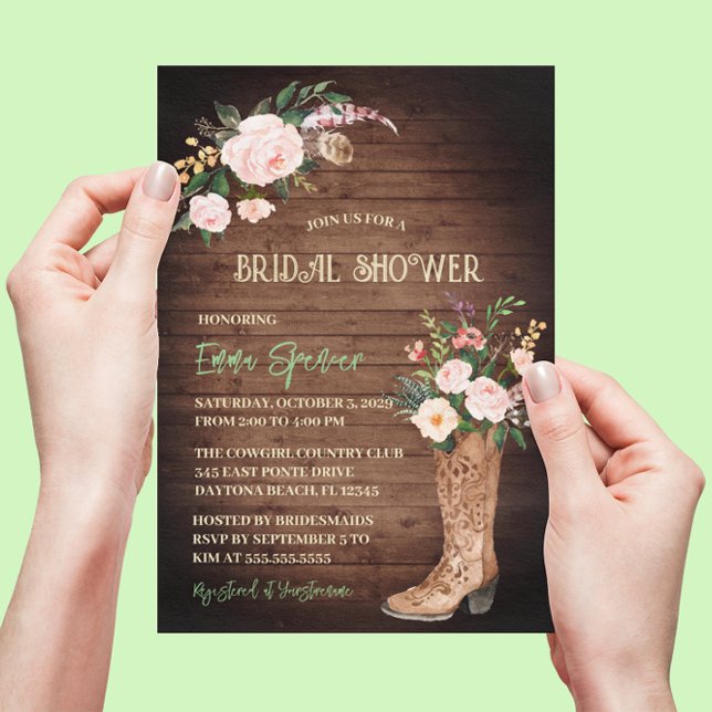 Invitation Rustique Boho Cowgirl Floral Boots Fête des mariée (Créateur téléchargé)