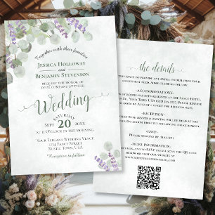 Invitation Rustique Boho Eucalyptus & Lavender QR Code Mariag