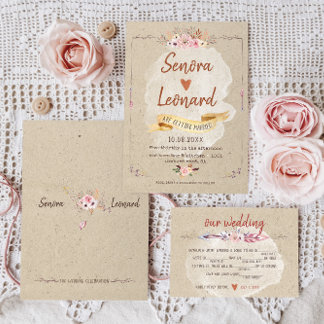 Invitation Rustique Boho Floral Kraft Mariage