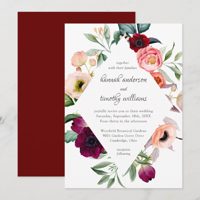 Invitation Rustique Boho Floral Mariage d'aquarelle (Devant / Derrière)
