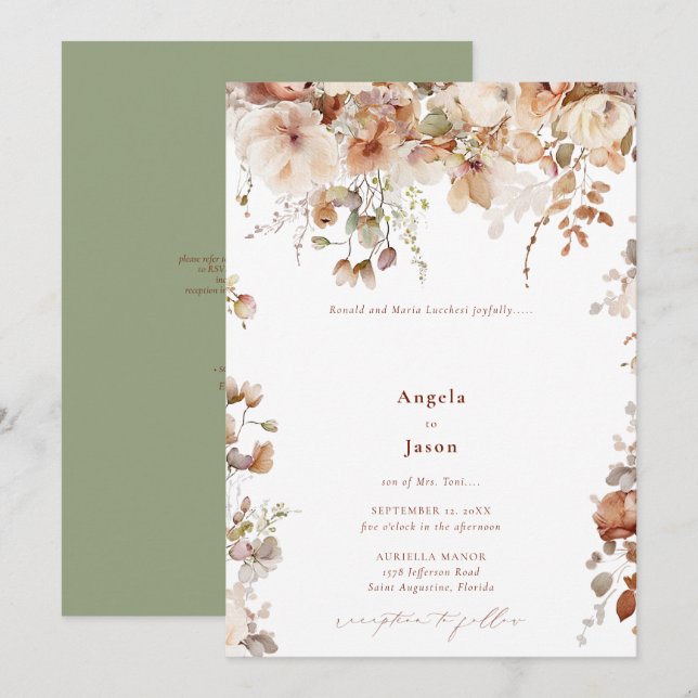 Invitation Rustique Boho Garden Flowers Mariage QR Code (Devant / Derrière)