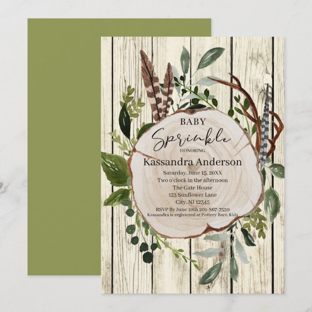 Invitation Rustique Boho Green Baby Sprinkle (Devant / Derrière)