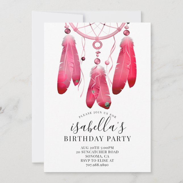 Invitation Rustique Boho rose Dream Catcher fête d'anniversai (Devant)