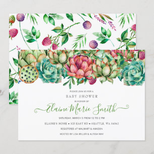 Invitation Rustique Boho Succulent Baby shower neutre genre