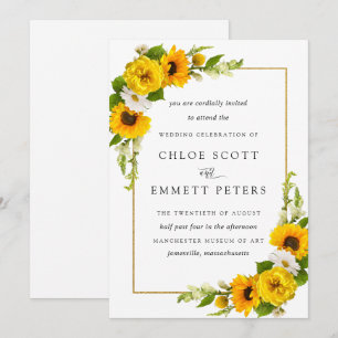 Invitation Rustique Boho Tournesol Jaune Mariage Floral été